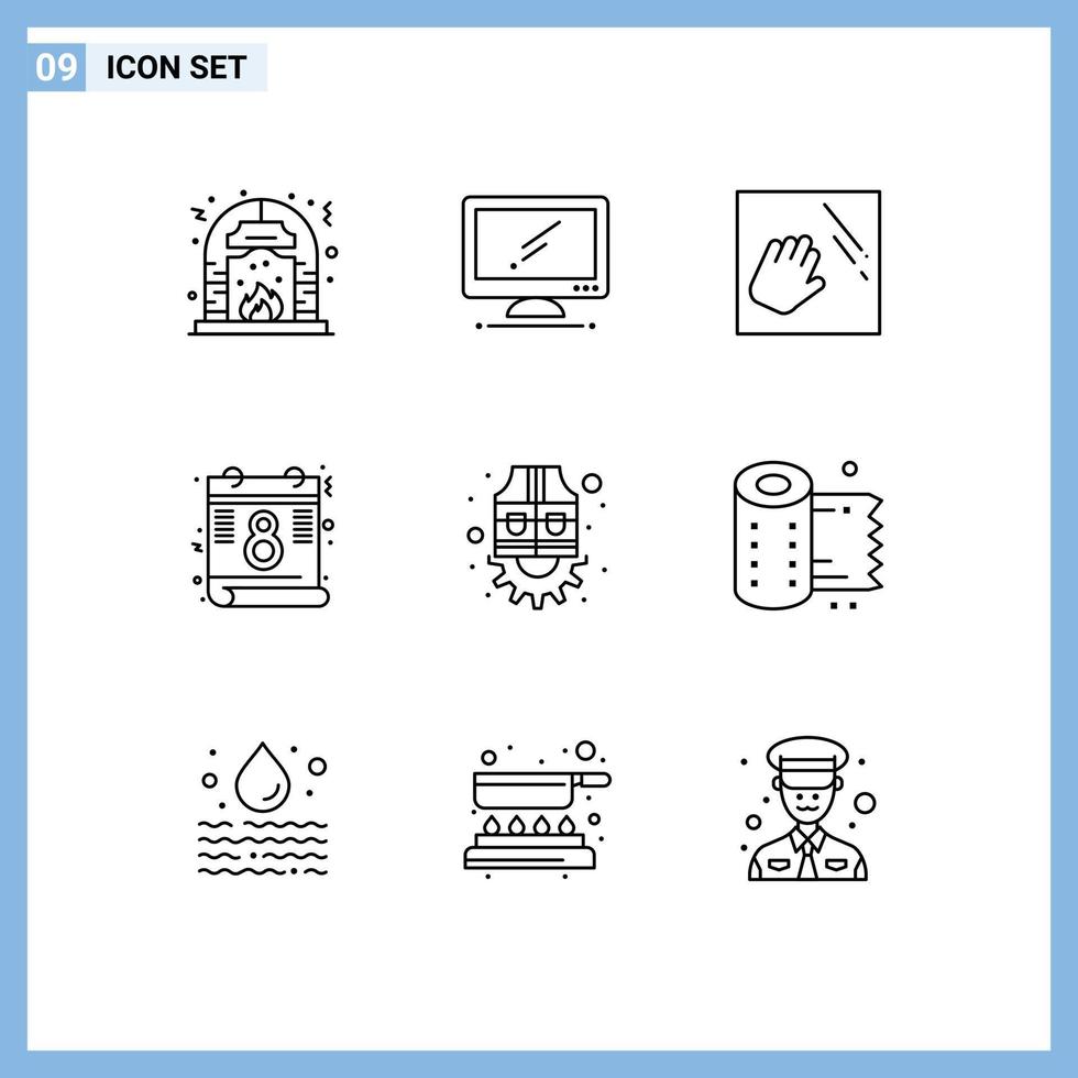 Set of 9 Commercial Outlines pack for jacket day imac calendar hand Editable Vector Design Elements