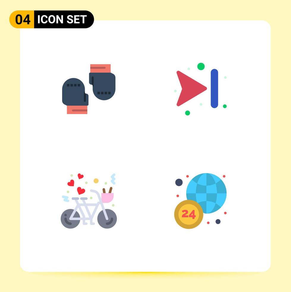Group of 4 Modern Flat Icons Set for boxing cycling protective skip love Editable Vector Design Elements