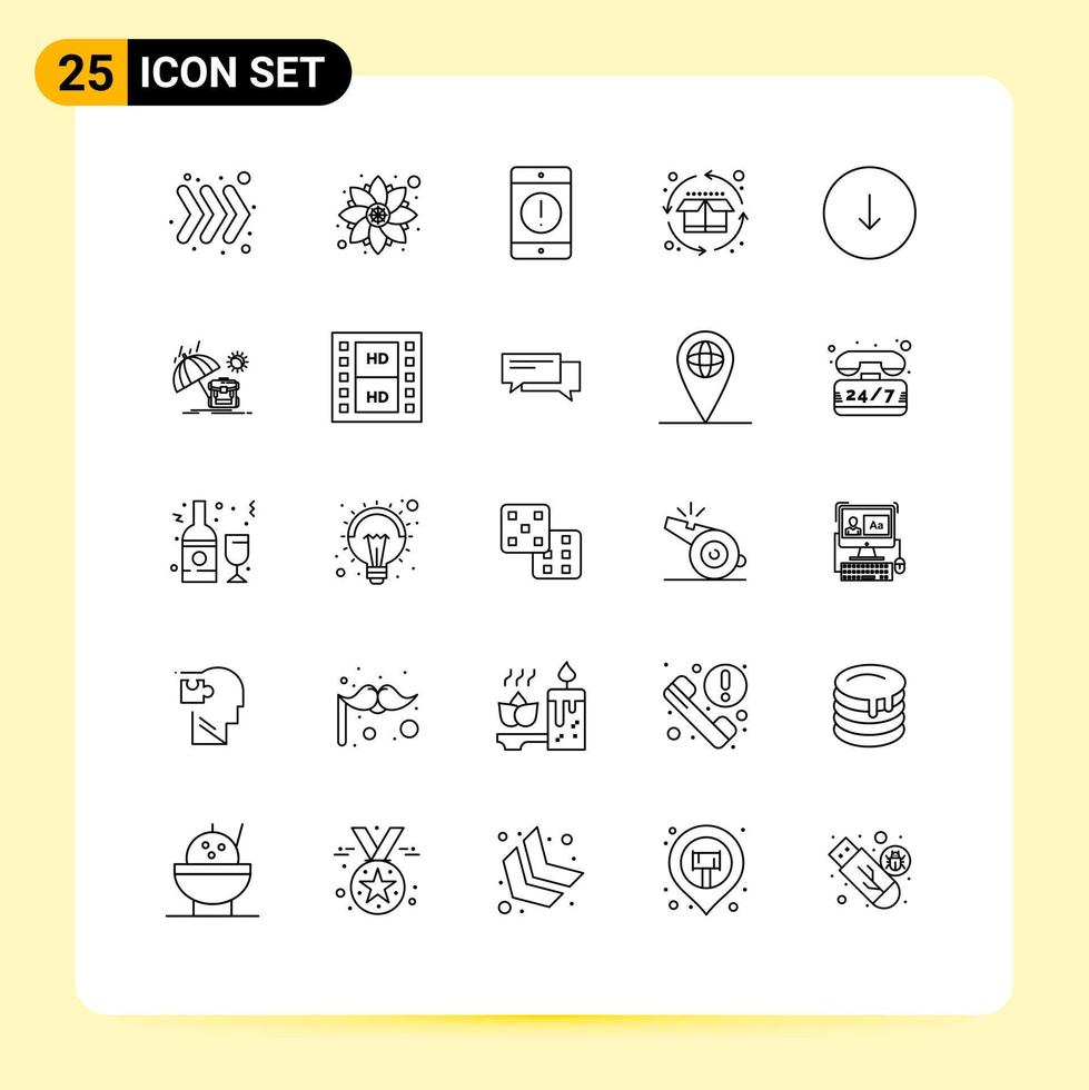 Line Pack of 25 Universal Symbols of down product cycle cellphone product cycle Editable Vector Design Elements