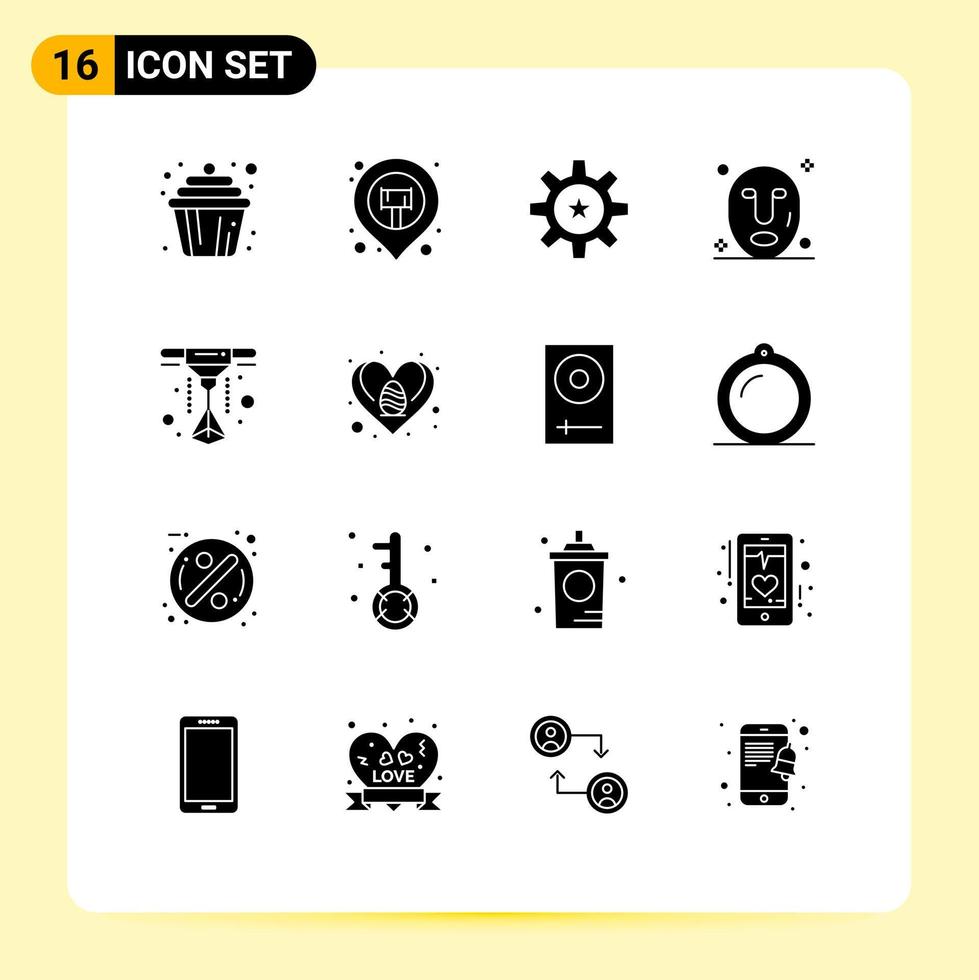 Pack of 16 creative Solid Glyphs of printer spa hr mask skill Editable Vector Design Elements