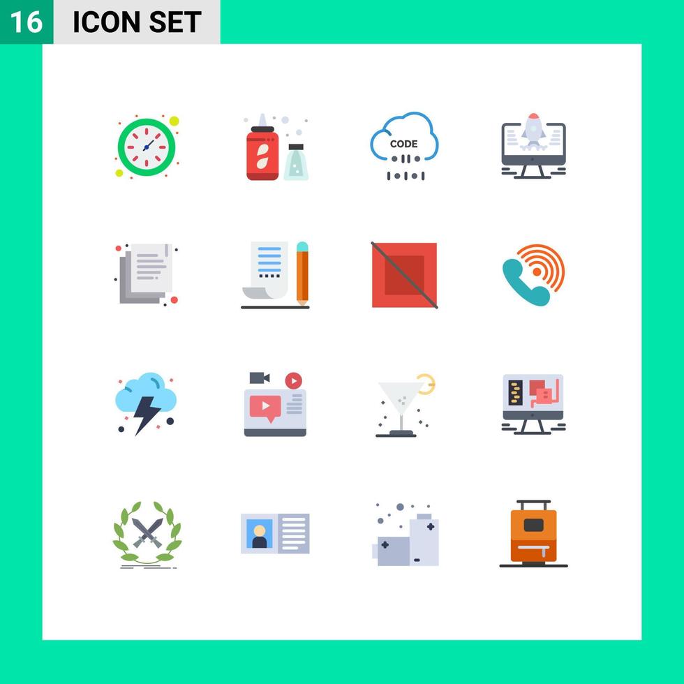 16 Universal Flat Color Signs Symbols of jotter documents develop copy rocket Editable Pack of Creative Vector Design Elements