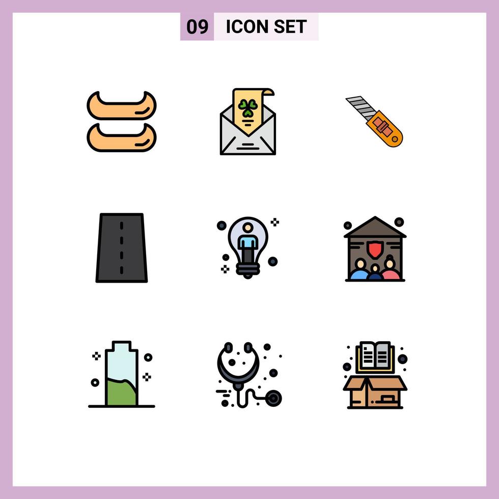 Universal Icon Symbols Group of 9 Modern Filledline Flat Colors of idea road tool path infrastructure Editable Vector Design Elements