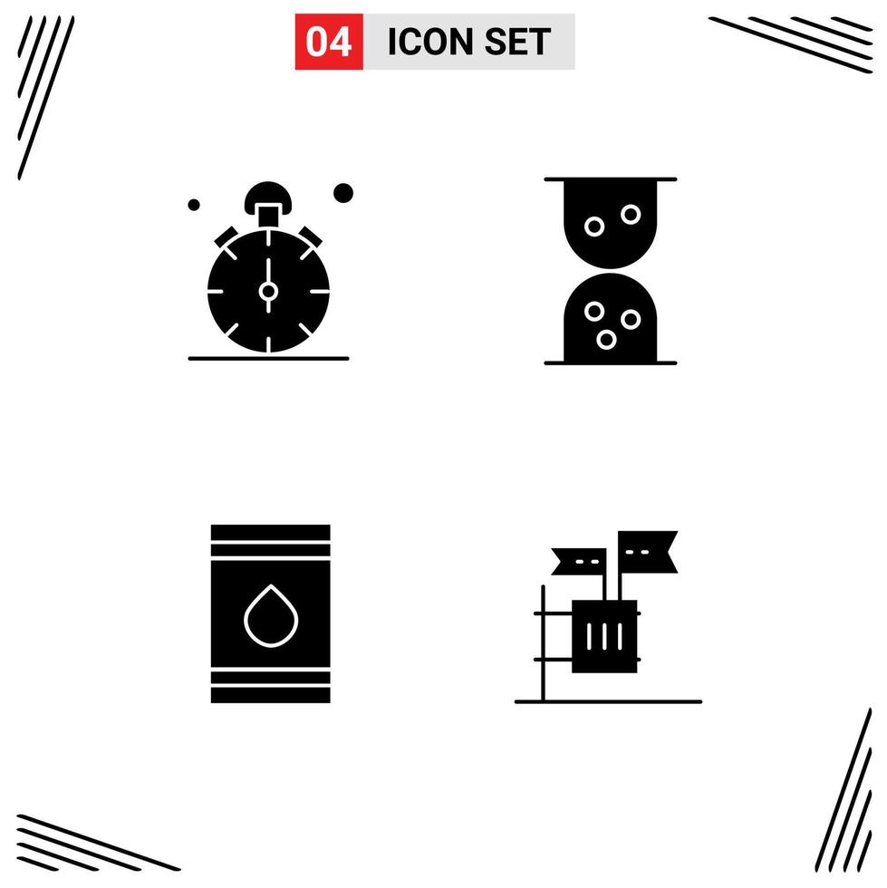 Mobile Interface Solid Glyph Set of 4 Pictograms of watch flamable timer barrel ballot Editable Vector Design Elements