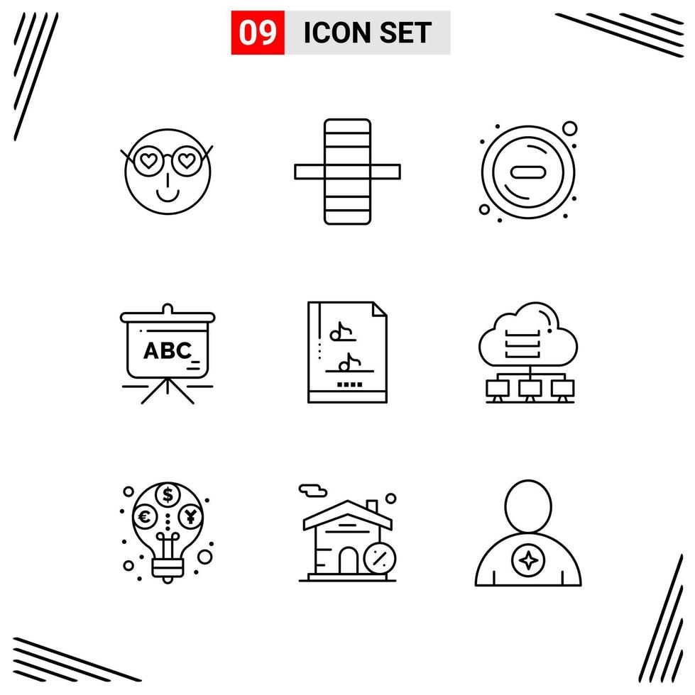 9 iconos estilo de línea basados en cuadrícula símbolos de esquema creativos para el diseño de sitios web signos de icono de línea simple aislados en fondo blanco 9 conjunto de iconos fondo de vector de icono negro creativo