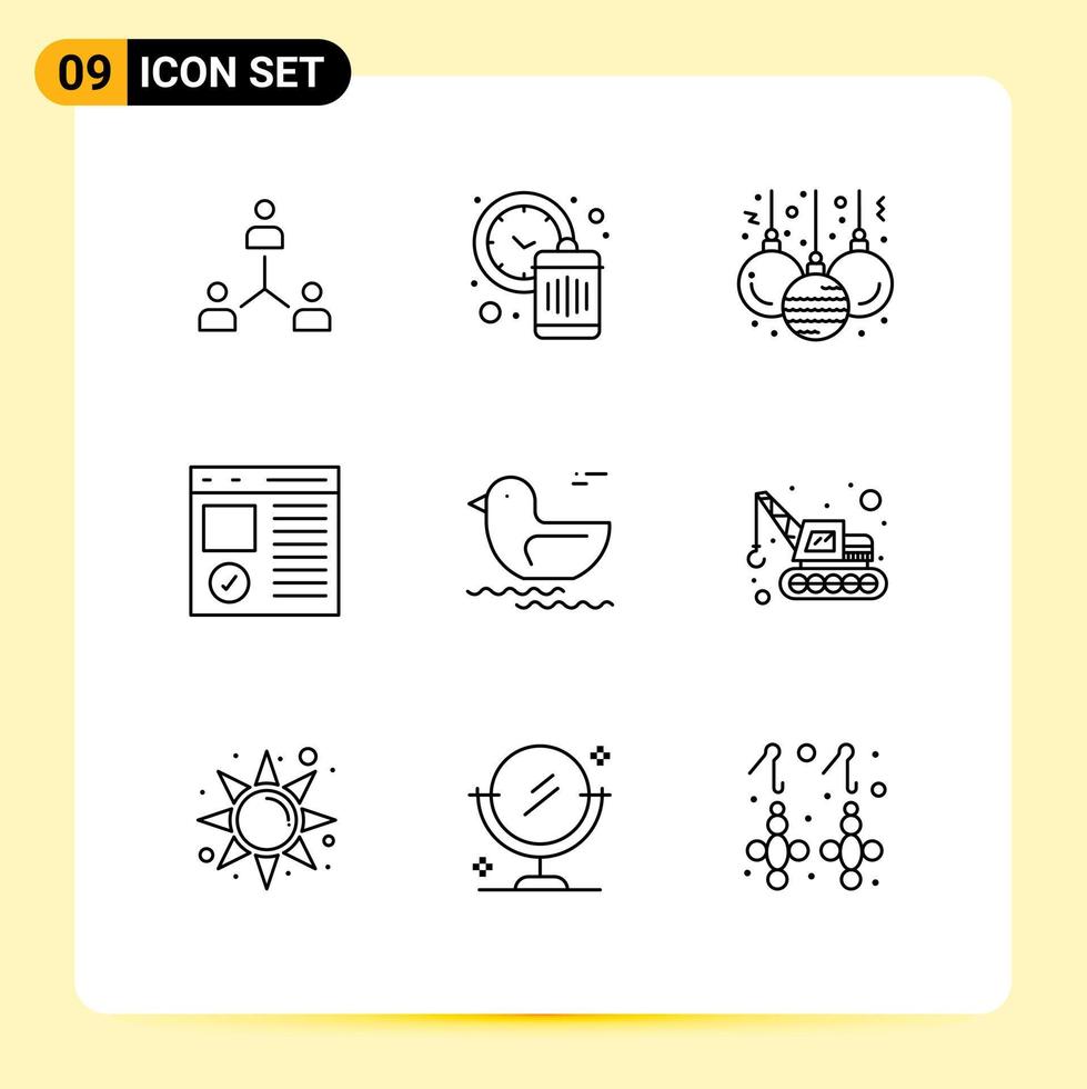 Outline Pack of 9 Universal Symbols of development coding management browser christmas Editable Vector Design Elements