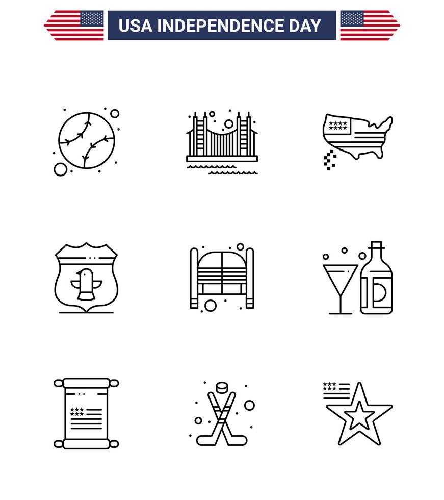 Editable Vector Line Pack of USA Day 9 Simple Lines of security usa tourism sheild thanksgiving Editable USA Day Vector Design Elements