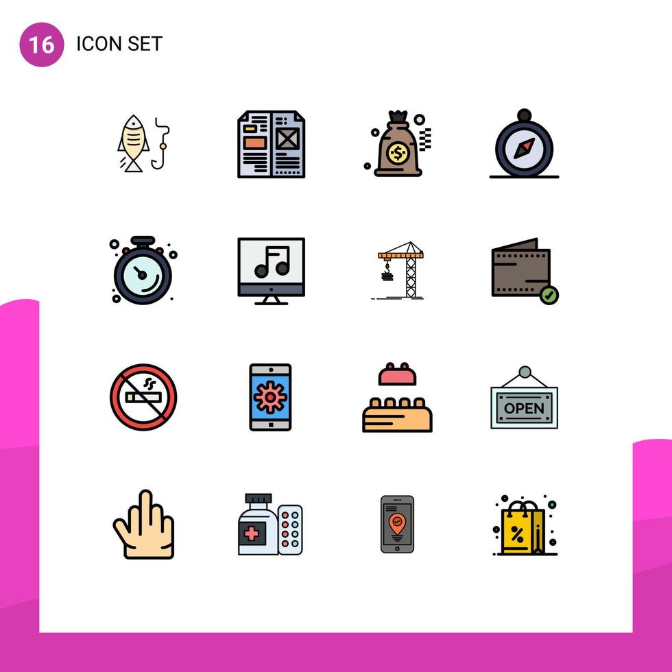Set of 16 Modern UI Icons Symbols Signs for muscle clock media navigation browse Editable Creative Vector Design Elements