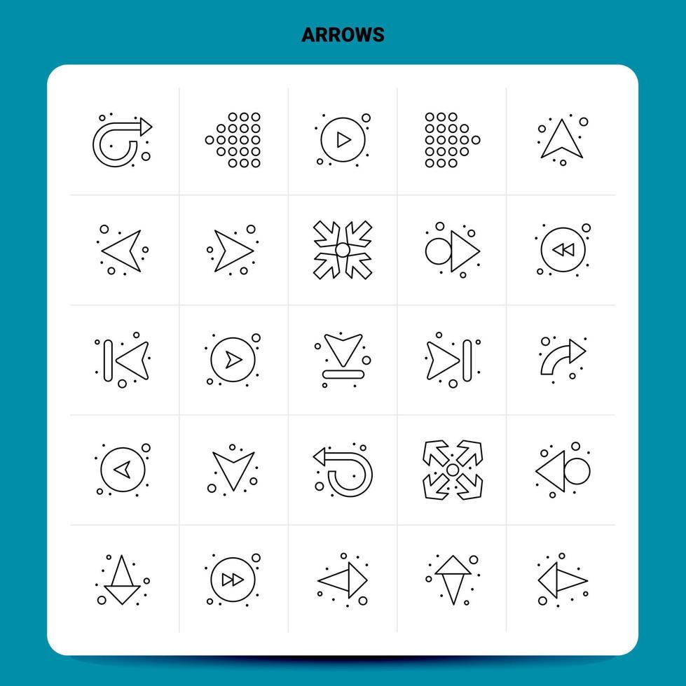 OutLine 25 Arrows Icon set Vector Line Style Design Black Icons Set Linear pictogram pack Web and Mobile Business ideas design Vector Illustration