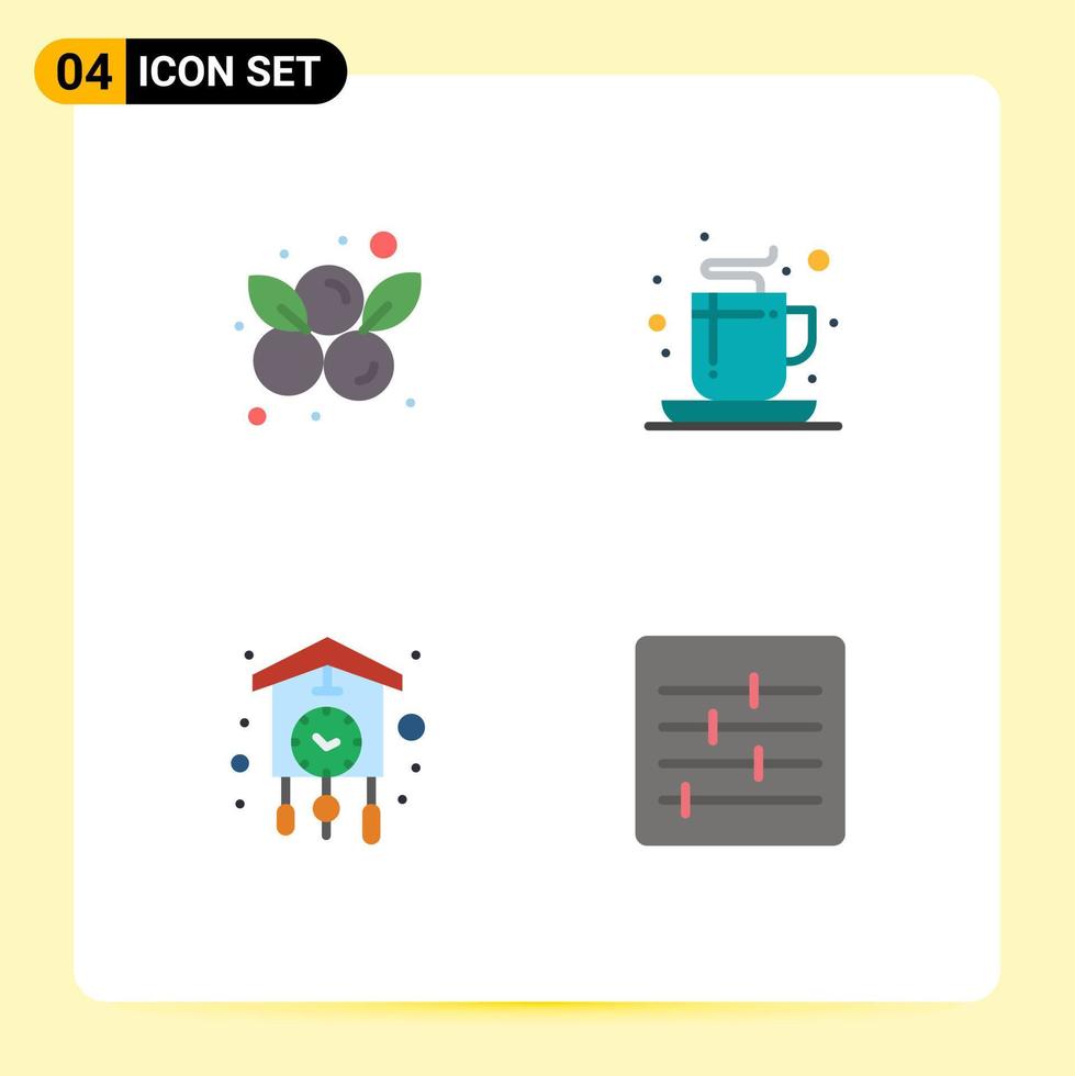 Mobile Interface Flat Icon Set of 4 Pictograms of berry home fruit office cuckoo Editable Vector Design Elements