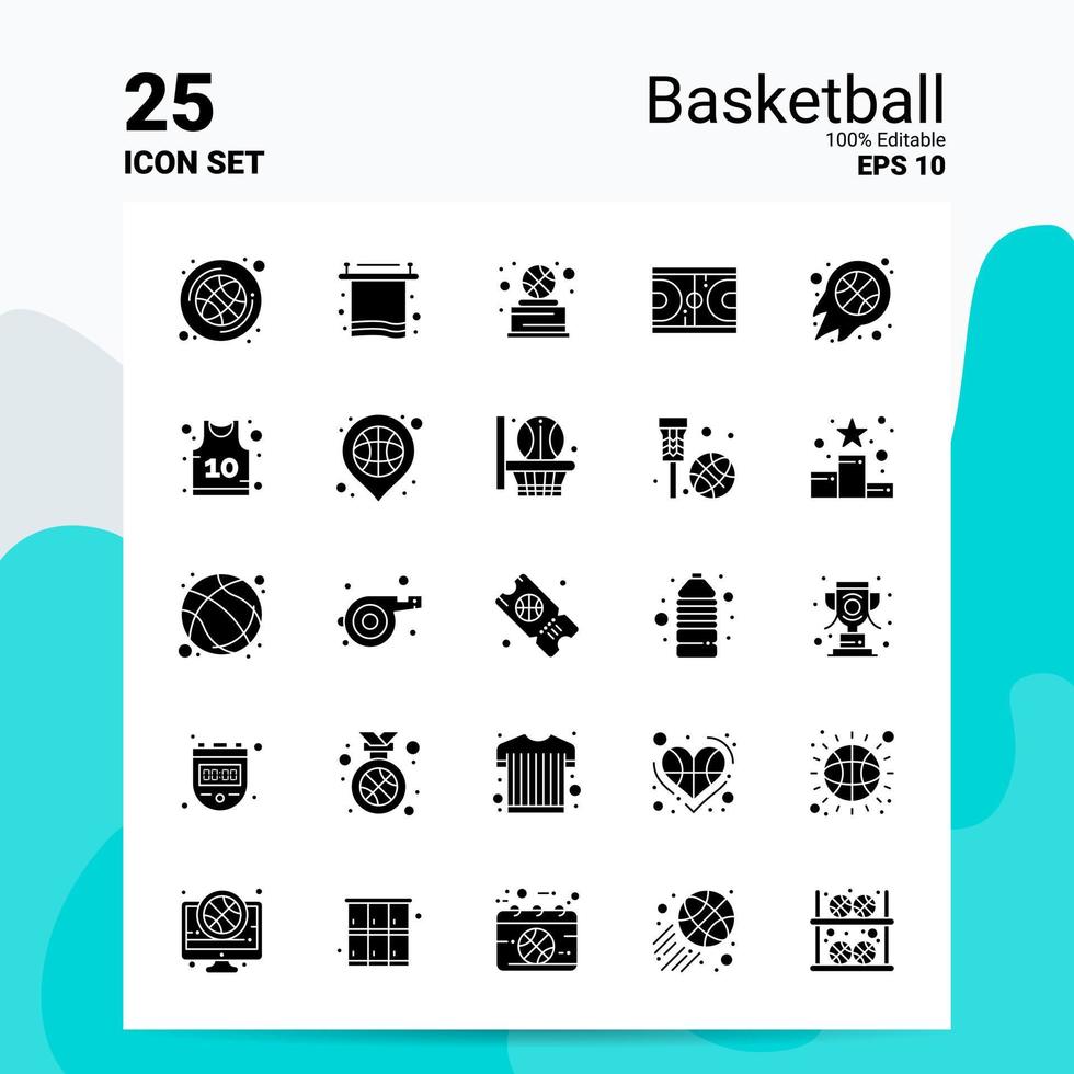 25 Basketball Icon Set 100 Editable EPS 10 Files Business Logo Concept Ideas Solid Glyph icon design vector