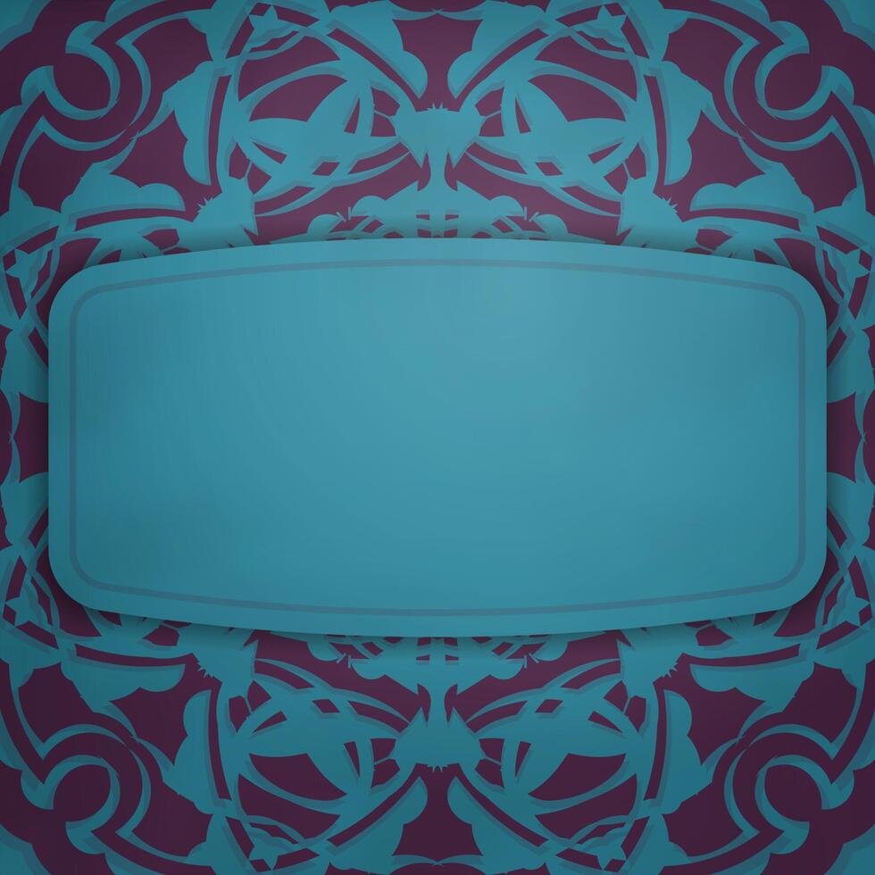 A turquoise postcard with a purple mandala pattern prepared for typography. vector
