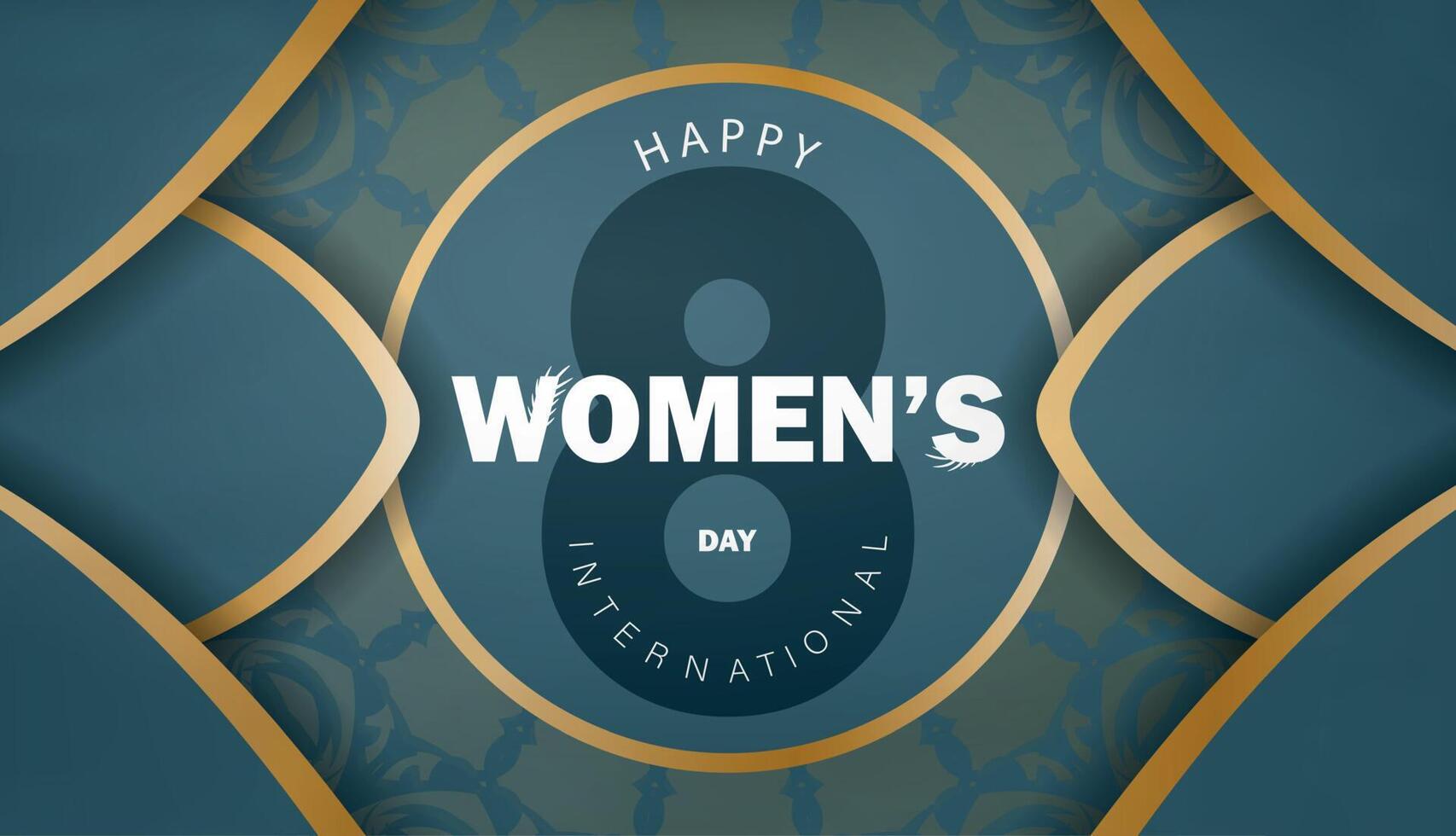 International women's day brochure template in blue color with luxury gold pattern vector