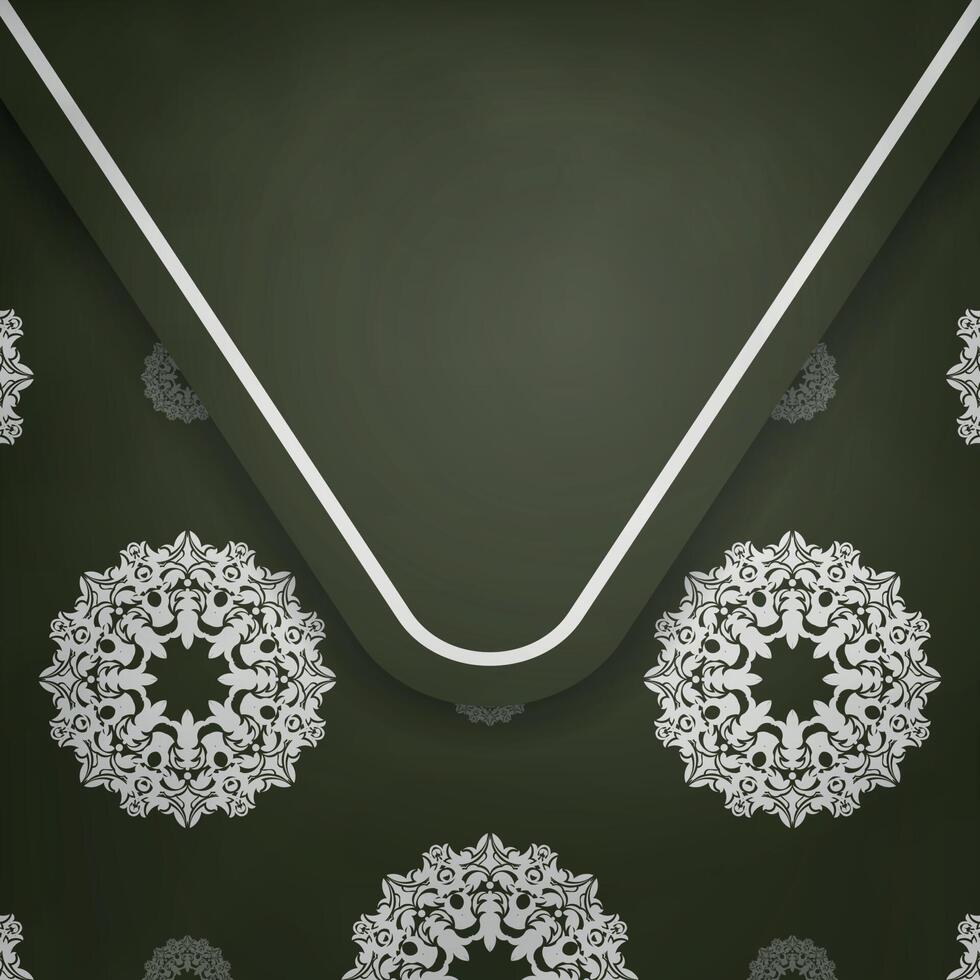 Dark green brochure with abstract white ornaments for your brand. vector