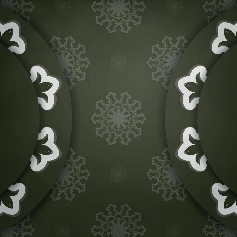 Postcard in dark green color with Indian white ornaments for your congratulations. vector
