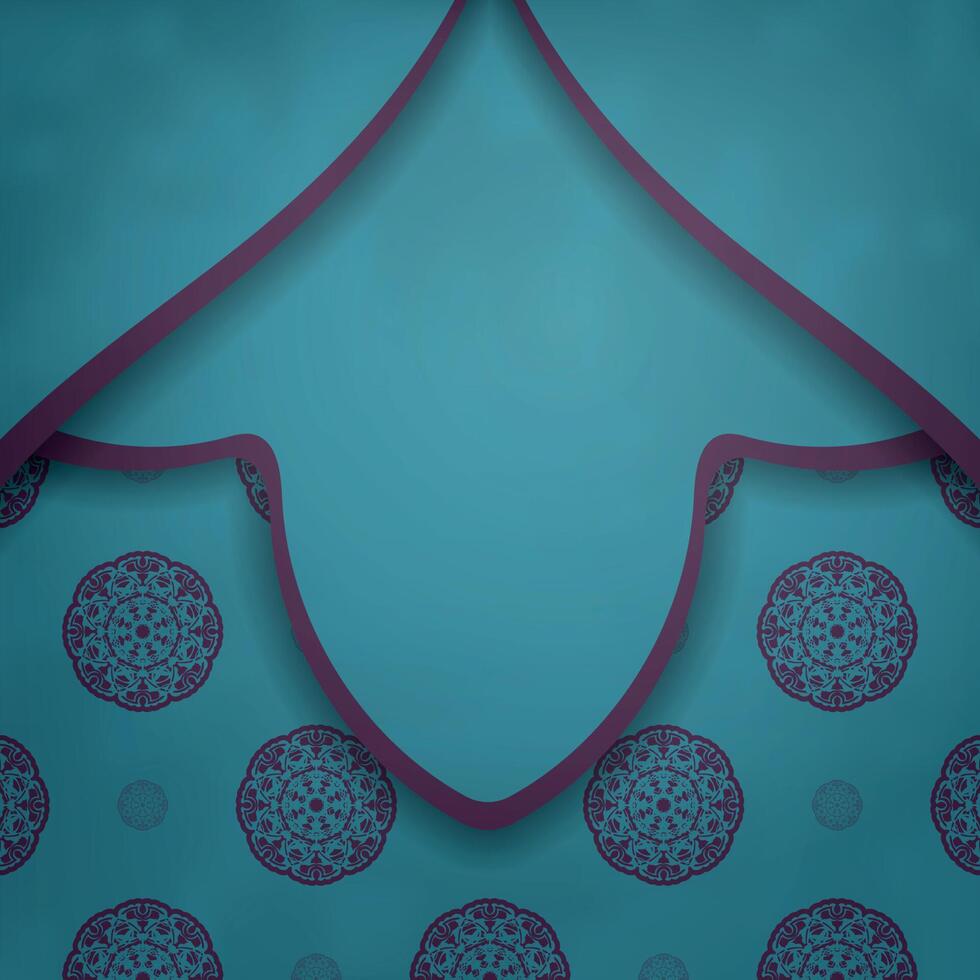 A turquoise postcard with a vintage purple pattern prepared for typography. vector