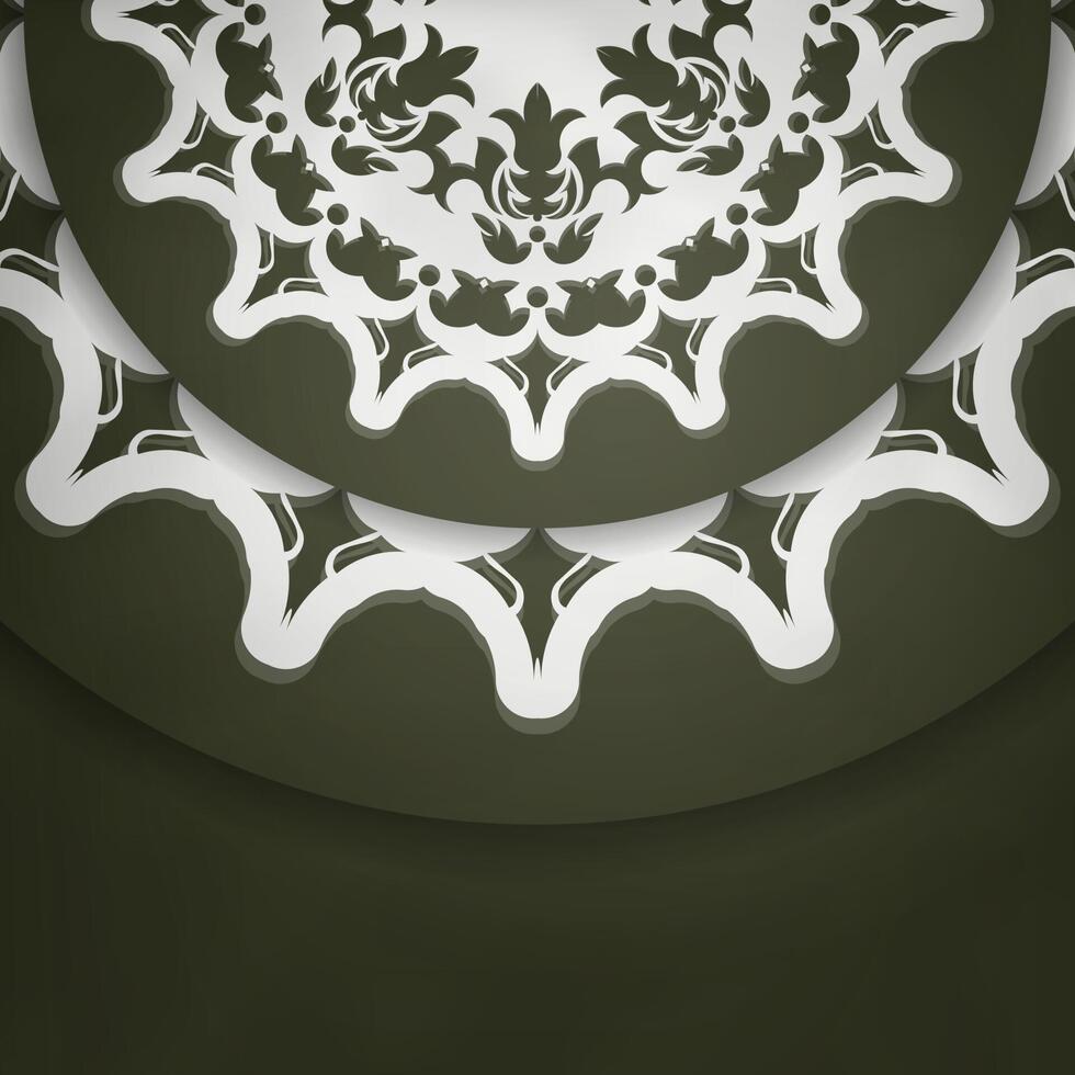 Card in dark green color with mandala white pattern for your brand. vector