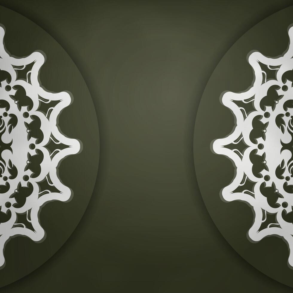 Postcard in dark green color with a mandala with white ornament prepared for printing. vector