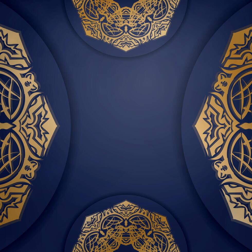 Presentable business card in dark blue color with mandala gold ornament for your brand. vector
