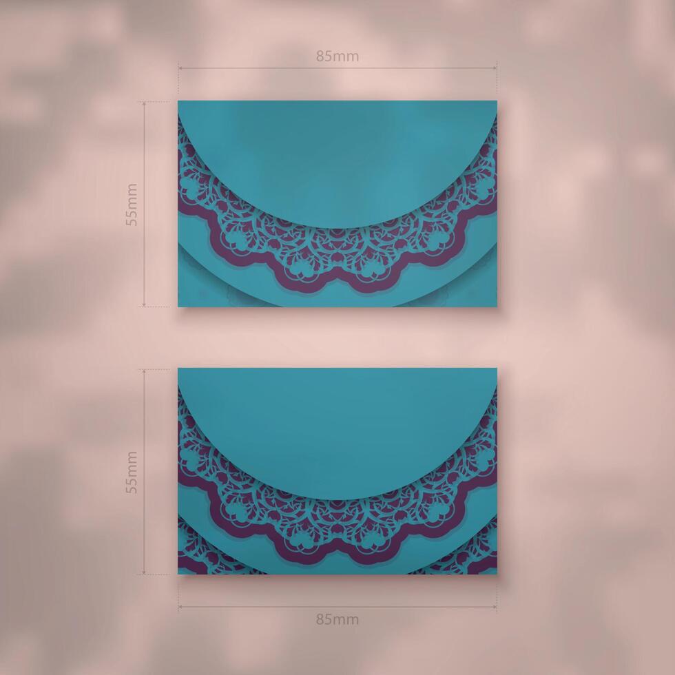 Business card in green with a mandala in a purple pattern for your business. vector