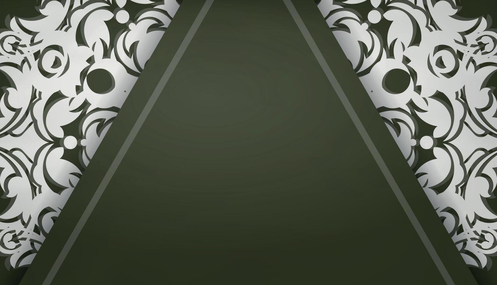 Baner of dark green color with mandala white ornament for design under logo or text vector