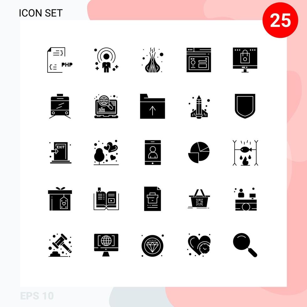 Set of 25 Modern UI Icons Symbols Signs for page database person browser spa Editable Vector Design Elements
