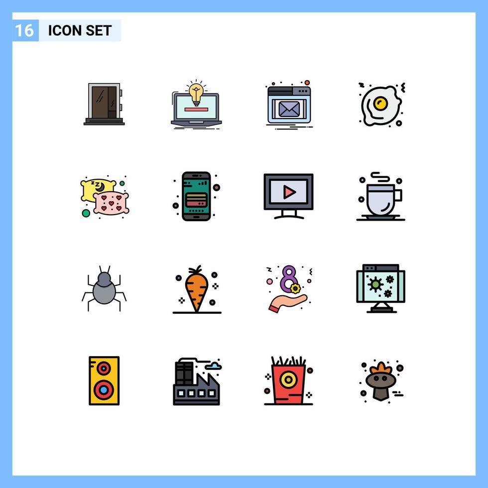 16 concepto de línea llena de color plano para sitios web móviles y aplicaciones relax food bulb popup de comida rápida elementos de diseño de vectores creativos editables