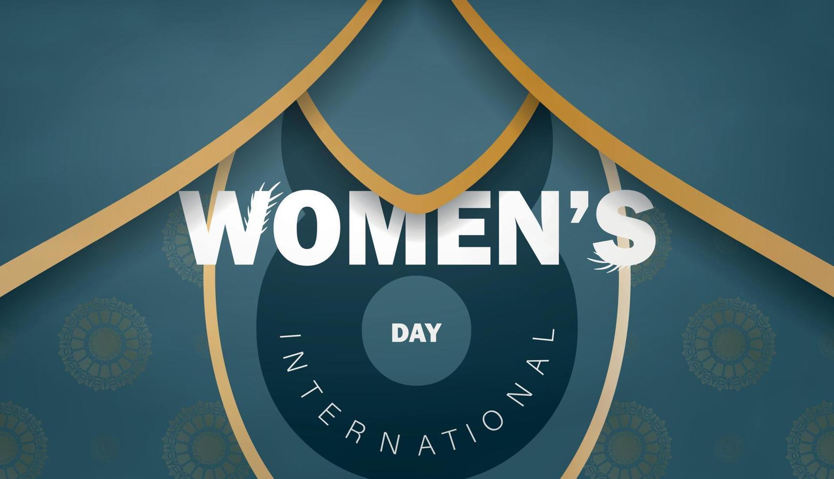 International women's day brochure template in blue color with luxury gold ornaments vector