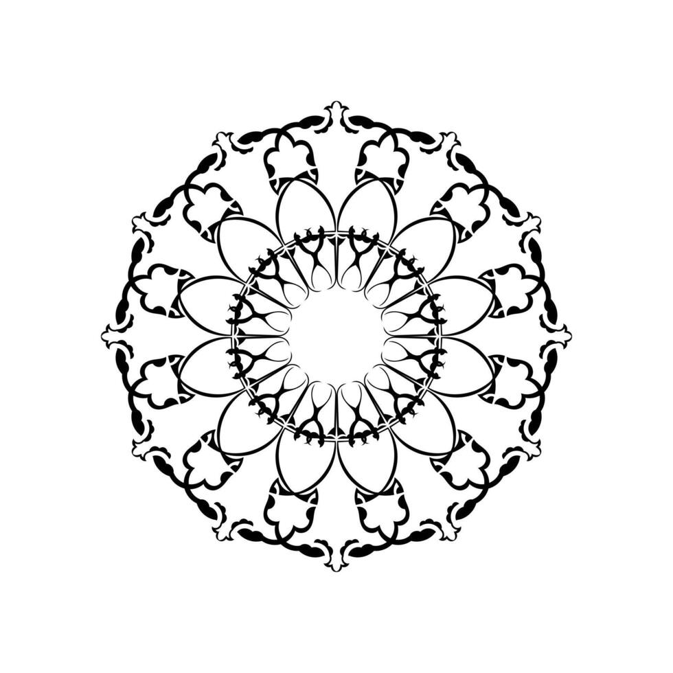 vector mandala blanco y negro aislado en blanco. elemento decorativo circular dibujado a mano vectorial.