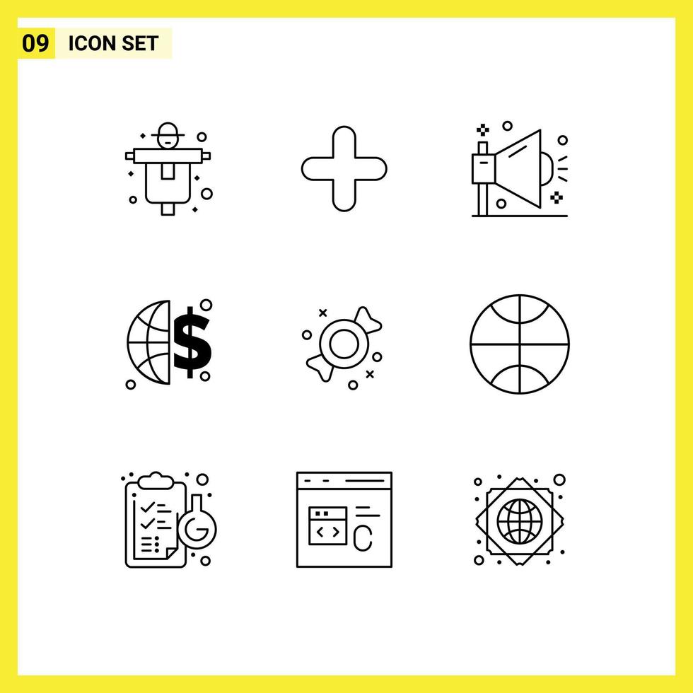 9 Creative Icons Modern Signs and Symbols of candy money business global invesment shout Editable Vector Design Elements