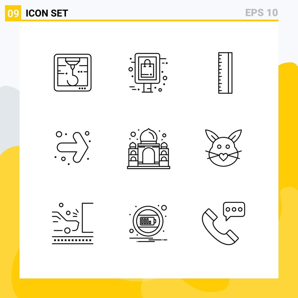 Stock Vector Icon Pack of 9 Line Signs and Symbols for bunny india school taj mahal building Editable Vector Design Elements