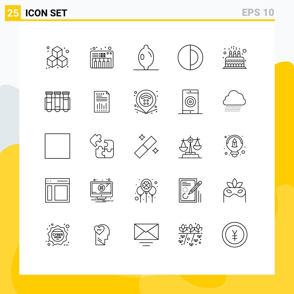 Mobile Interface Line Set of 25 Pictograms of tube kid space cute cake Editable Vector Design Elements