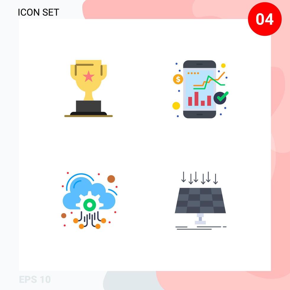 Pack of 4 Modern Flat Icons Signs and Symbols for Web Print Media such as award hosting marketing stock services Editable Vector Design Elements