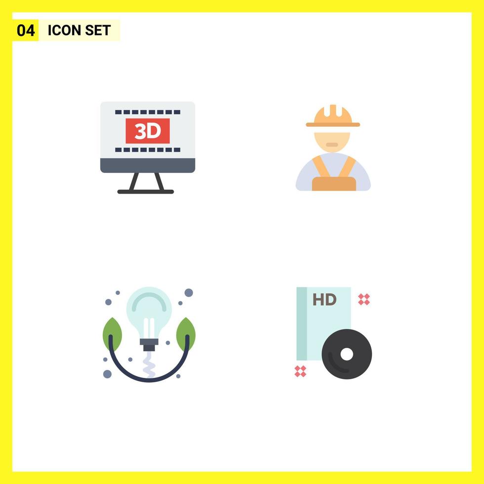 4 Thematic Vector Flat Icons and Editable Symbols of cinema power online worker cd Editable Vector Design Elements