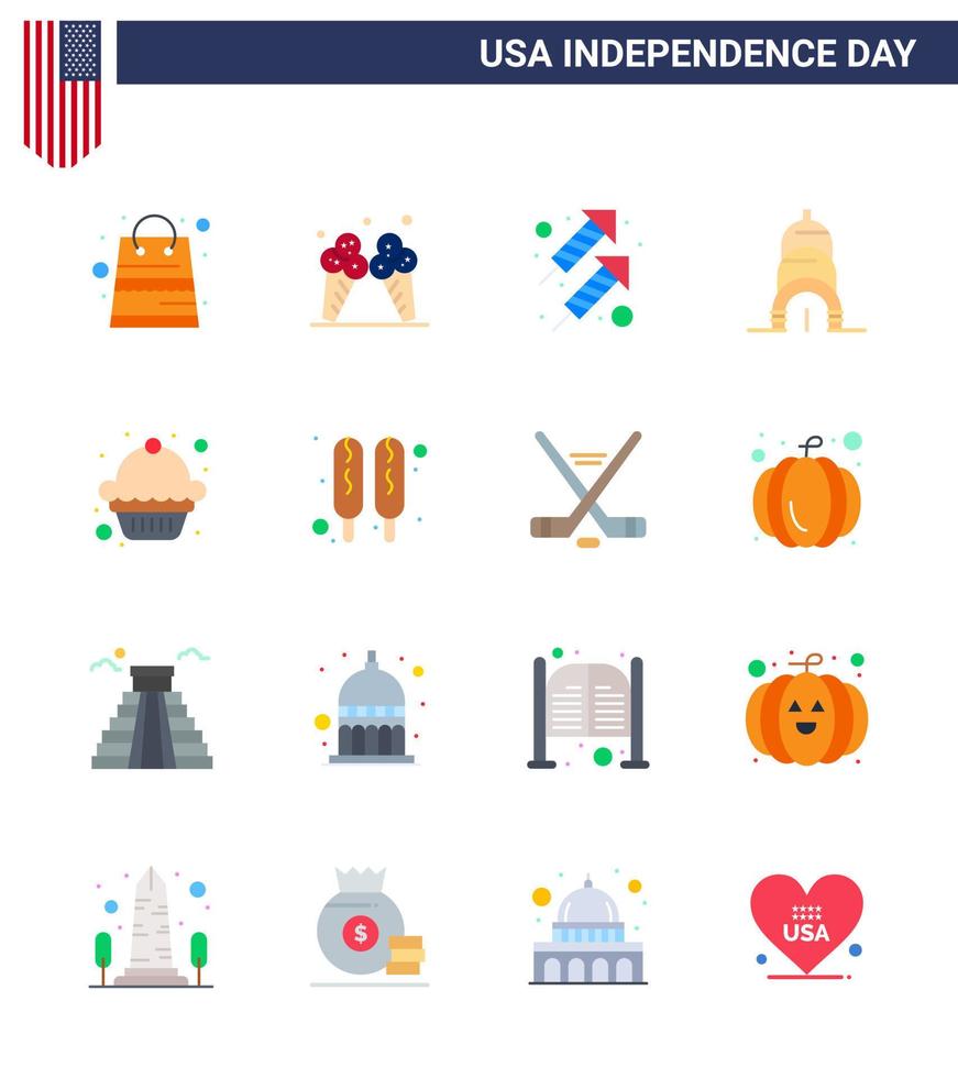 Happy Independence Day Pack of 16 Flats Signs and Symbols for muffin cake celebration usa chrysler Editable USA Day Vector Design Elements