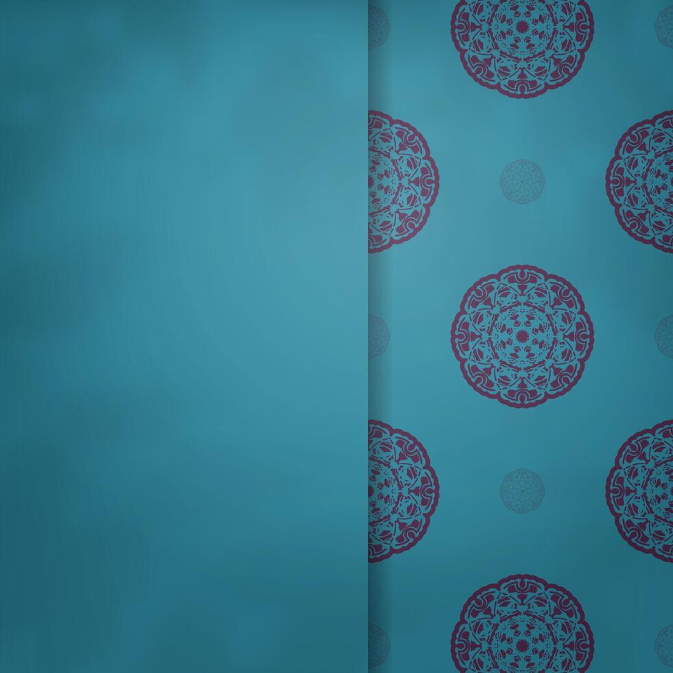 Turquoise postcard with abstract purple ornament for your design. vector