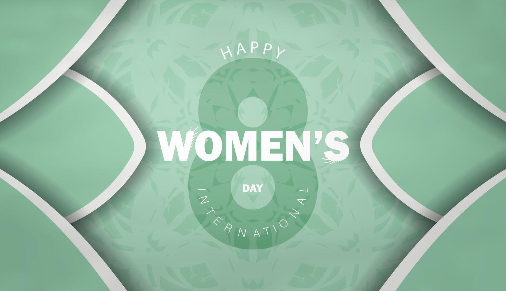 Greeting Brochure template 8 march international womens day mint color with luxury white pattern vector