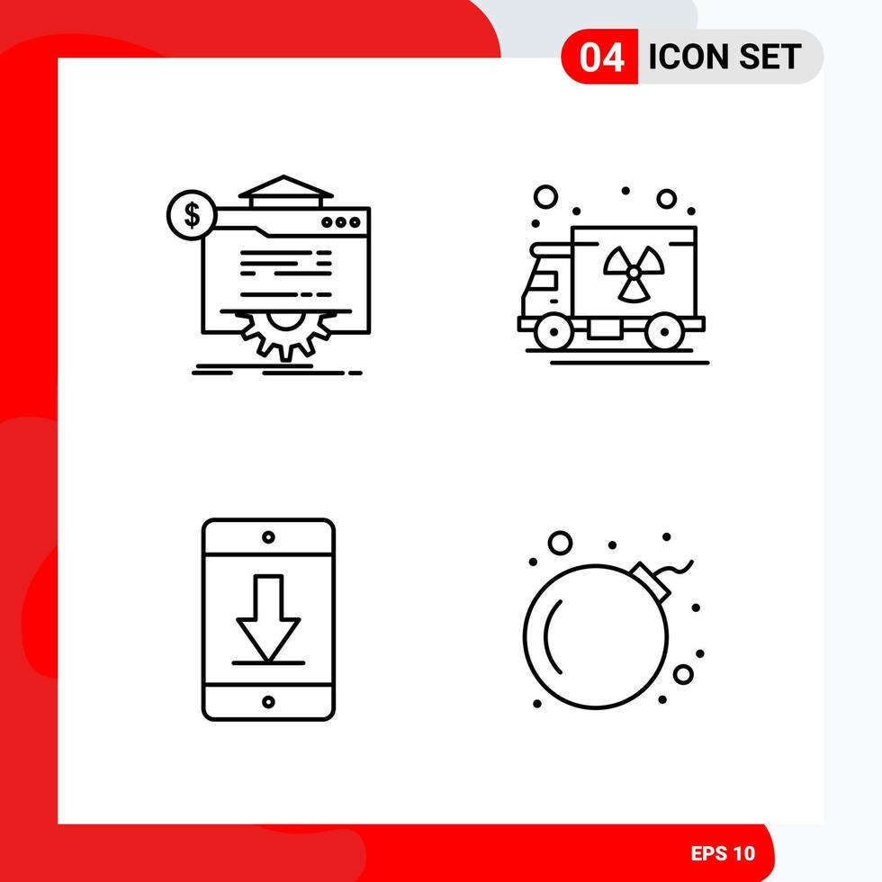 Creative Set of 4 Universal Outline Icons isolated on White Background Creative Black Icon vector background