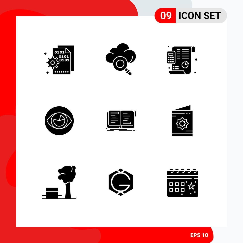Group of 9 Modern Solid Glyphs Set for book reality plan view vision Editable Vector Design Elements