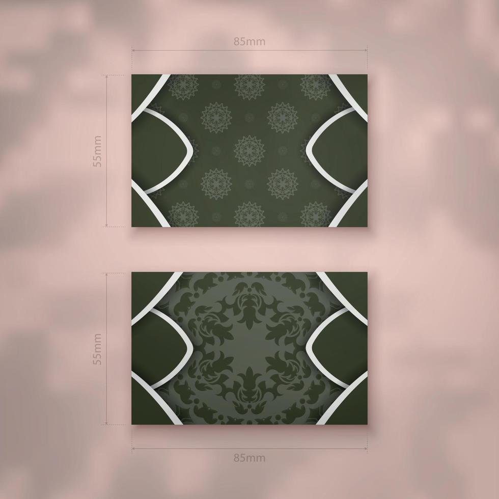 Dark green business card with vintage white pattern for your business. vector