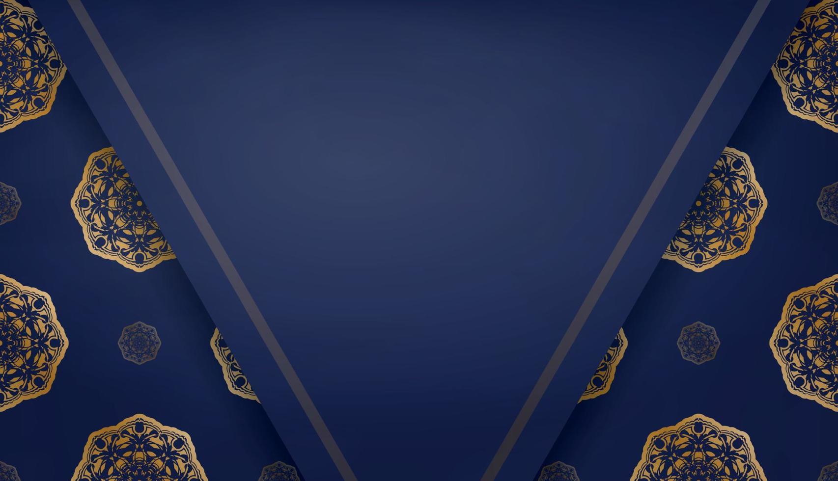 banner azul oscuro con un lujoso adorno dorado para el diseño con logotipo o texto vector