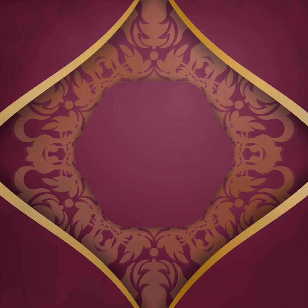 Burgundy brochure with antique gold ornaments for your brand. vector