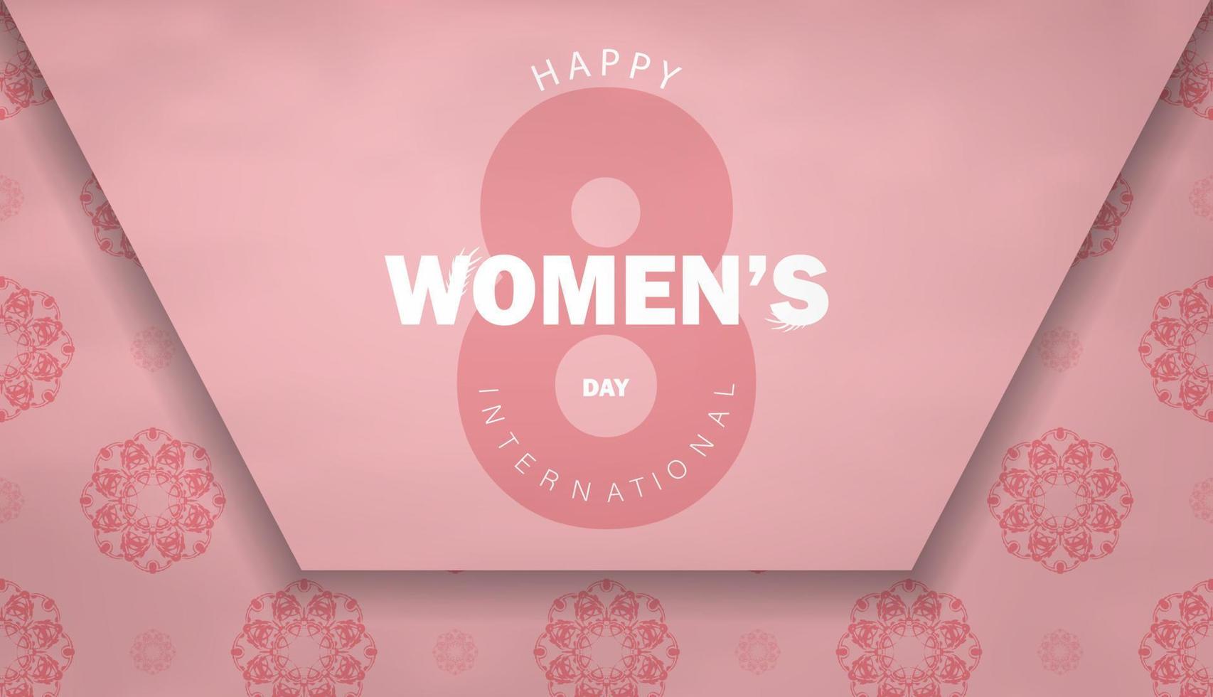 folleto 8 de marzo día internacional de la mujer color rosa con adorno vintage vector