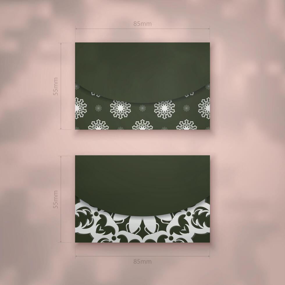 Dark green business card with vintage white pattern for your personality. vector