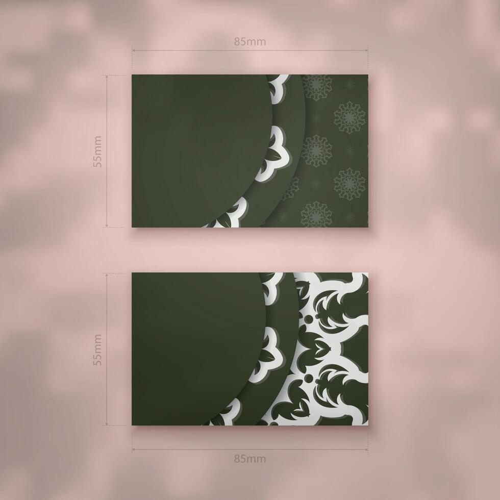 A dark green business card with a luxurious white pattern for your brand. vector