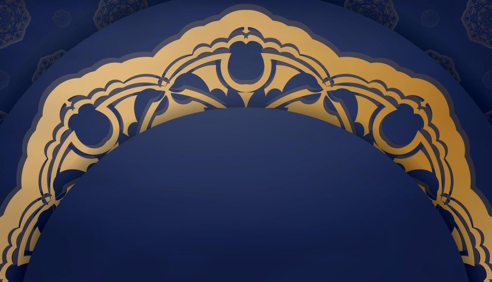 Dark blue banner with a gold mandala pattern and a place for your logo or text vector