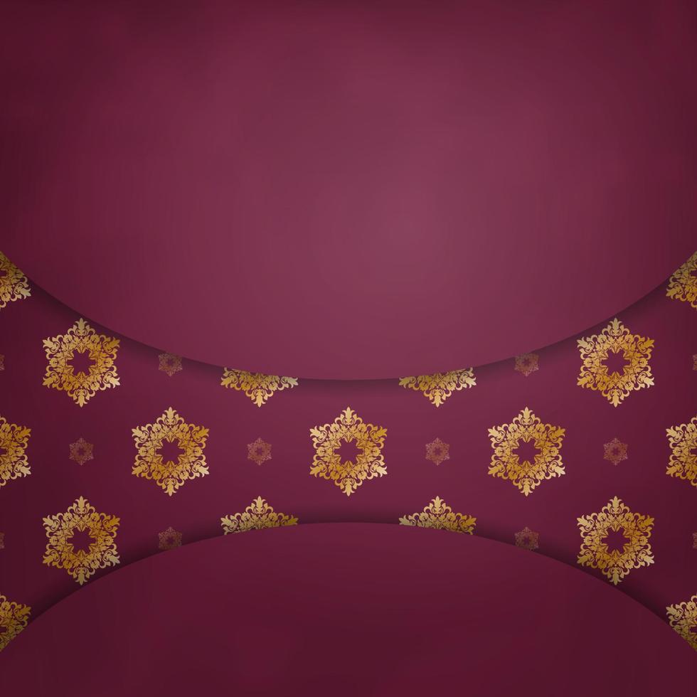 Burgundy color brochure with abstract gold ornament for your brand. vector