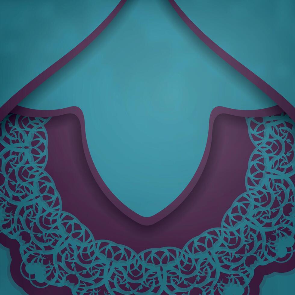 Green postcard with vintage purple pattern is ready for printing. vector