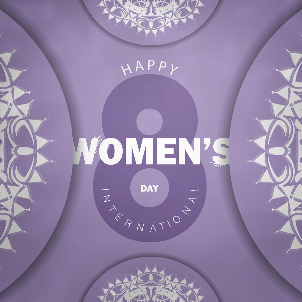 Brochure template international womens day purple color with vintage white pattern vector