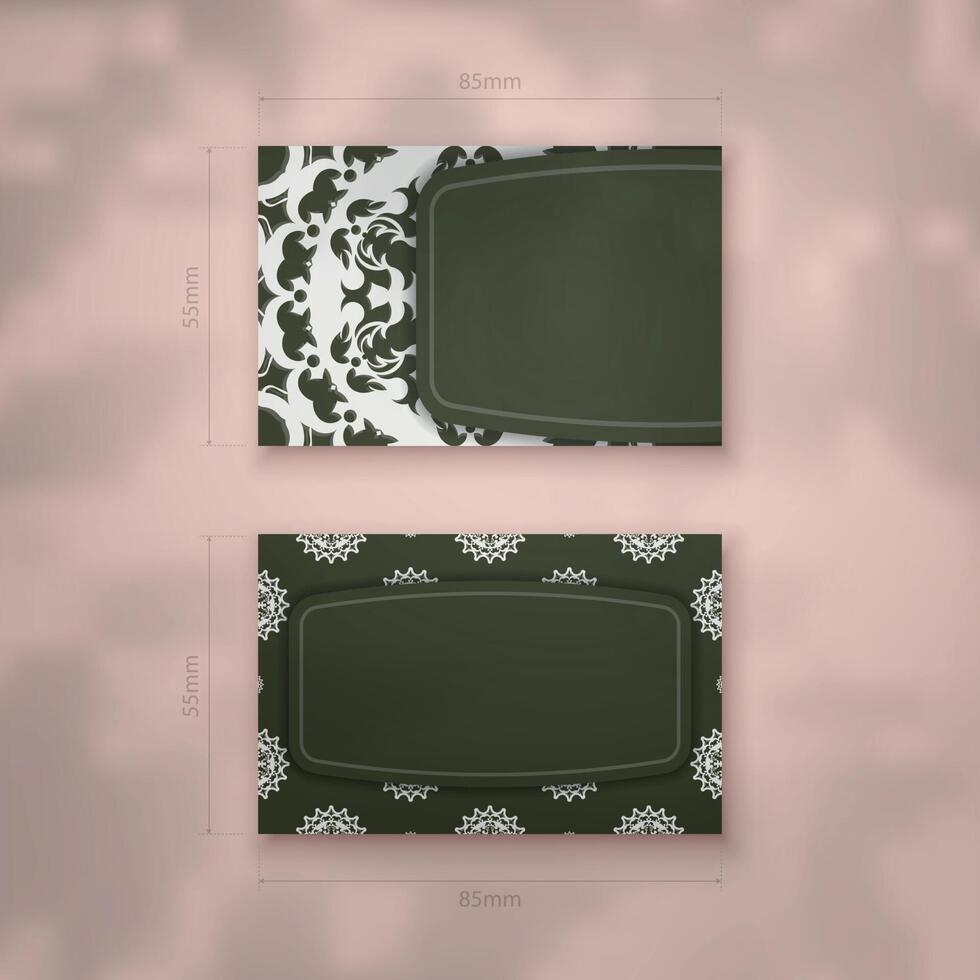Dark green business card with abstract white ornament for your brand. vector
