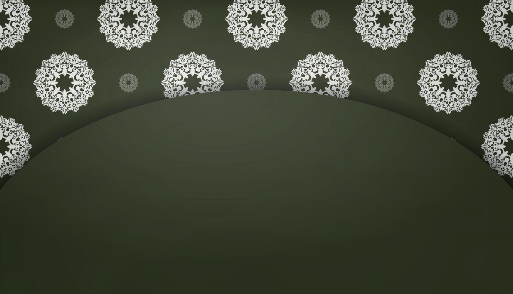 Baner of dark green color with mandala white pattern for design under logo or text vector